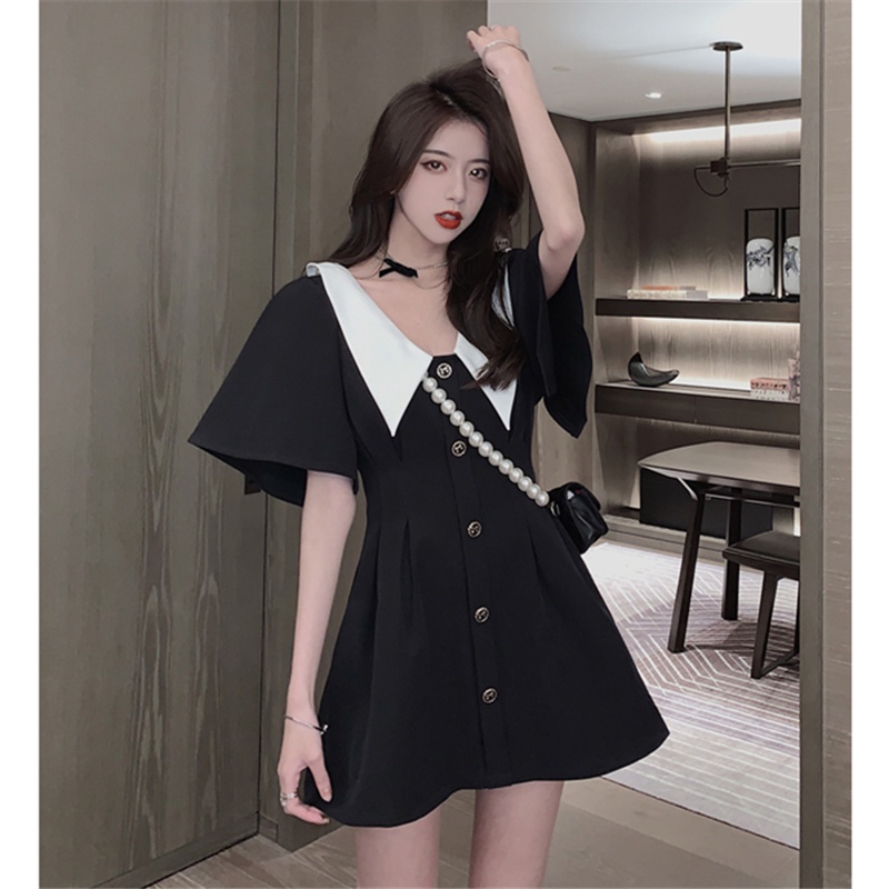 Đầm đen tay ngắn, đầm dự tiệc kiểu Pháp