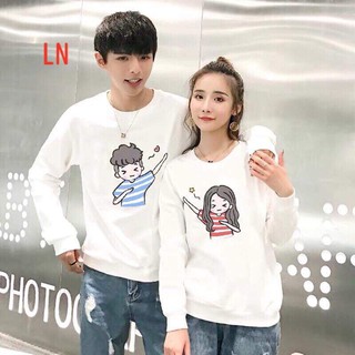 Combo 2 Chiếc Áo Cặp Đôi Thu Đông Nam Nữ Tình Yêu Siêu Xinh Cute Dài Bo Tay Cổ Tròn Cotton Da Cá In 3D Bé Thể Dục