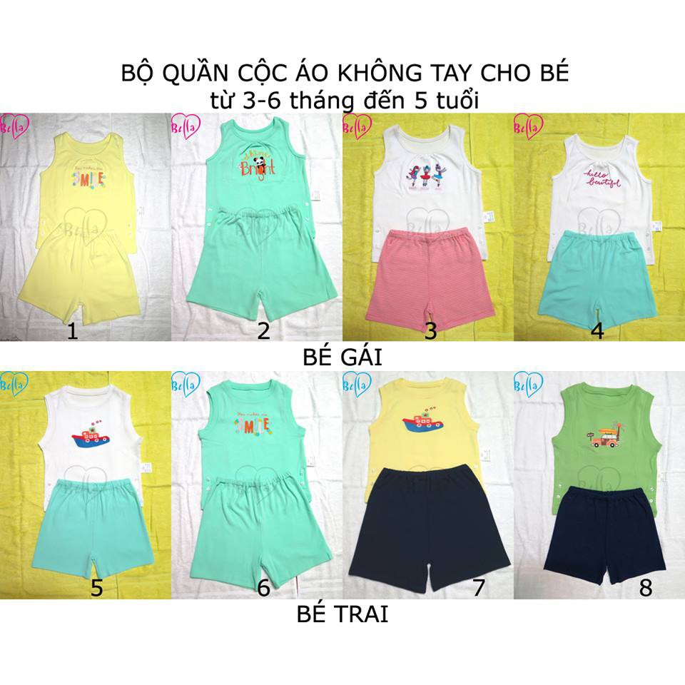 Bộ đồ cho bé Cotton Co giãn Bella áo không tay quần đùi (Size 50->120)