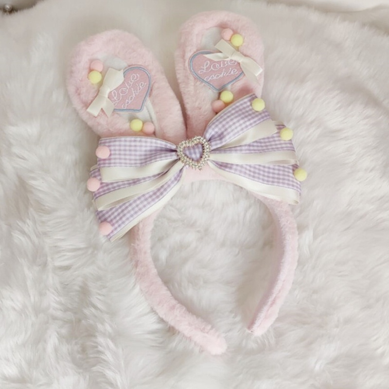 Băng Đô Tai Thỏ Hoạt Hình Thắt Nơ Xinh Xắn Dành Cho Nữ