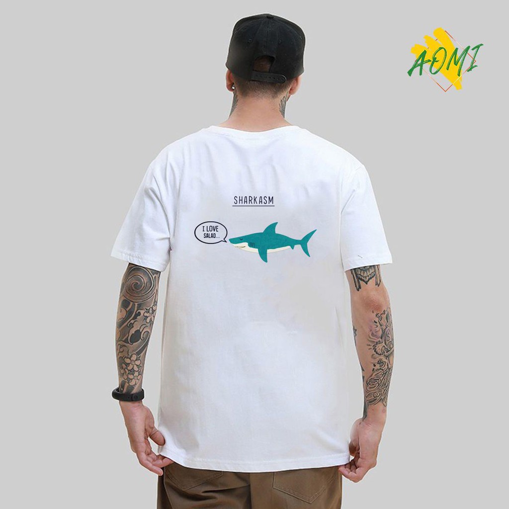 ÁO THUN UNISEX AOMI SHARK LOVE SALAD CÁ MẬP CON ĂN CHAY TAY NGẮN TAY LỠ NAM NỮ CHẤT LƯỢNG CAO