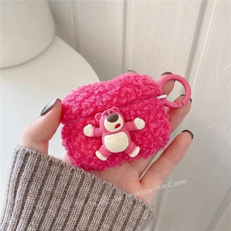Case Airpods 1/2 /Pro Vỏ Ốp Tai Nghe Hình Gấu Hồng Cục Bông Xinh - Mr.Case AirPods