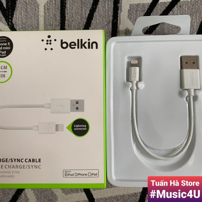Cáp sạc ngắn USB Lightning Belkin cho Iphone/Ipad, chuẩn MFI [Music4U]