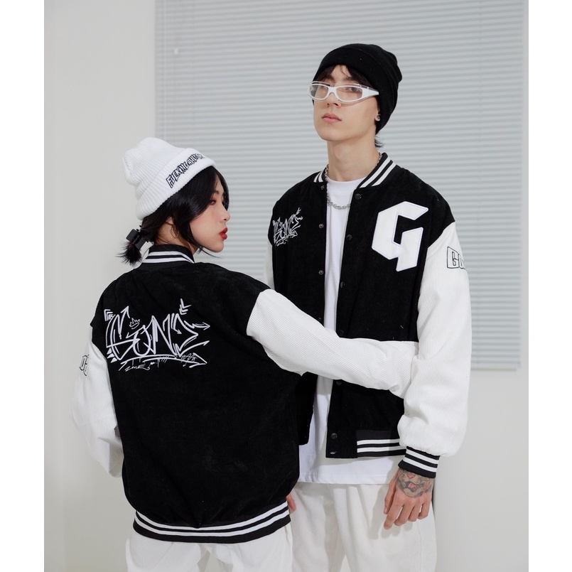 Áo khóac form rộng nhung tăm jacket varsity graffiti Gonz v3