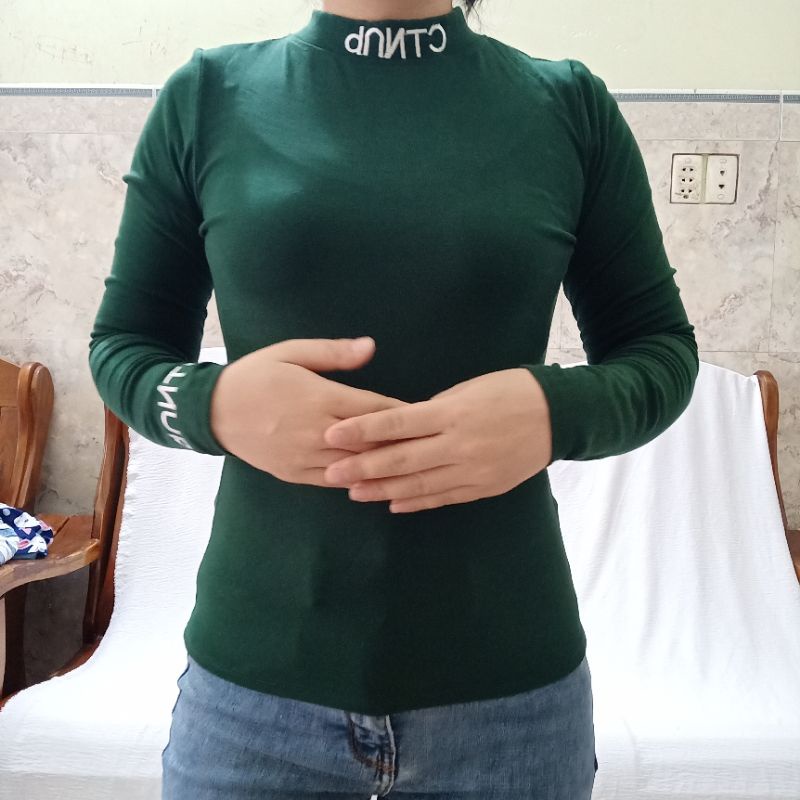 Áo Thun Cổ Lọ Tay Dài Nữ Thêu Cổ Và Tay Nhiều Mẫu, Nhiều Màu
