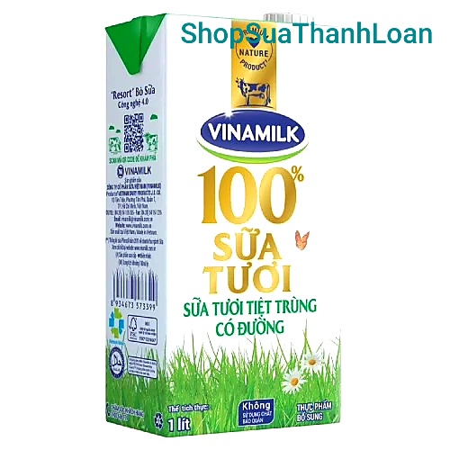 Sữa Tươi Tiệt Trùng Vinamilk 100% Có đường - Hộp giấy 1L