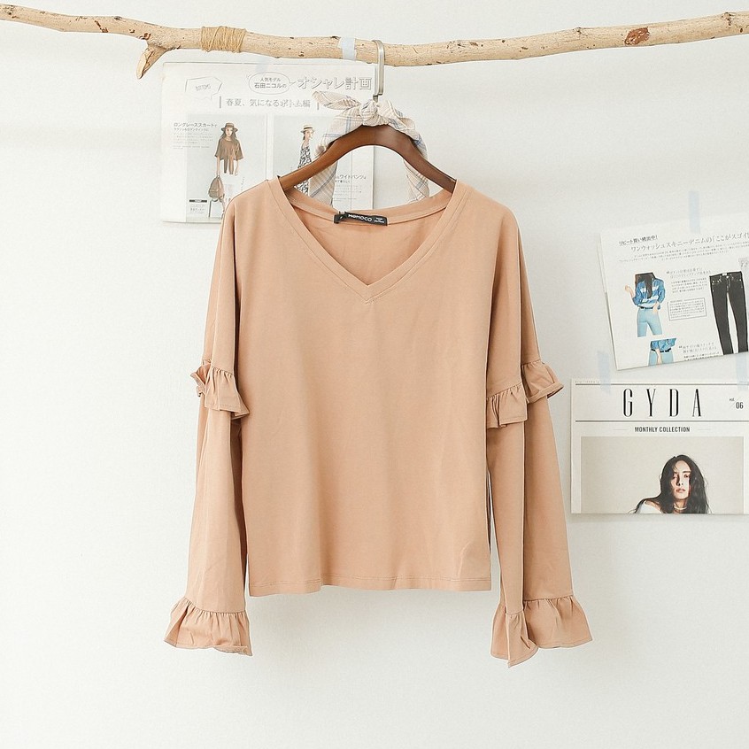 Áo Dài Tay Nữ Freesize MOMOCO Thiết Kế Tay Bèo 2 Tầng Cổ Tim M1798