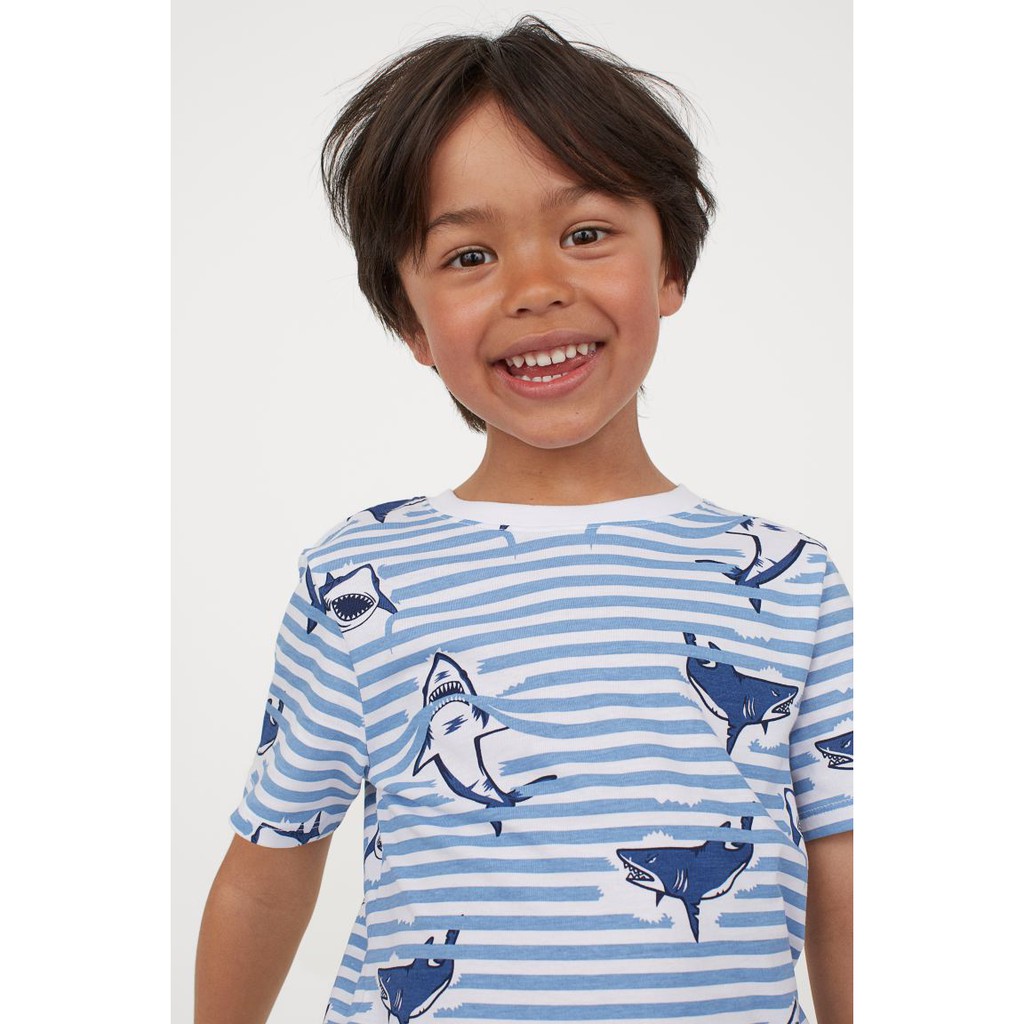 Áo phông shark kẻ xanh size 2-4Y, 8-10Y HM H&amp;M _hàng chính hãng Mỹ