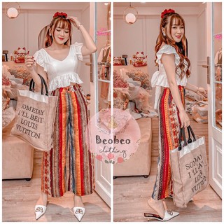 [Ảnh thật] Set áo croptop thắt nơ lưng kèm quần culottes thổ cẩm