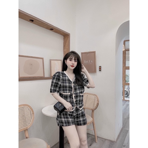 Set dạ teck 2 lớp viền dây tết