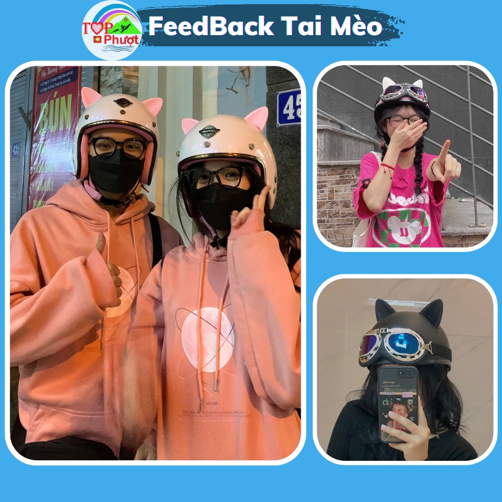 Tai Mèo Gắn Trang Trí Mũ Bảo Hiểm Cute Nhiều Màu