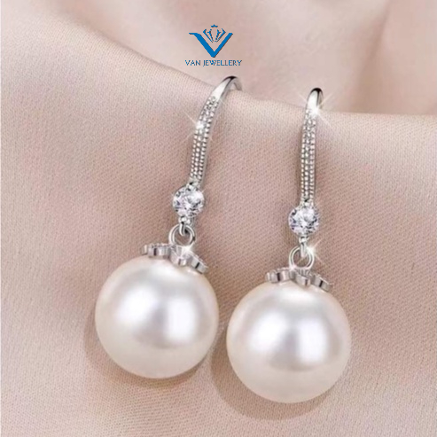 Bông tai bạc Van Jewelry V10432 Bông treo Ngọc trai nhân tạo nhiều hạt