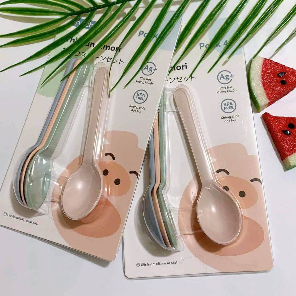 Set 4 Thìa Muỗng Cho Bé Ăn Dặm Tự Múc Amori Inochi Xuất Nhật - Nhà Mỡ Mỡ