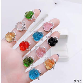 mặt và nhẫn hồ ly bọc bạc có viền đá