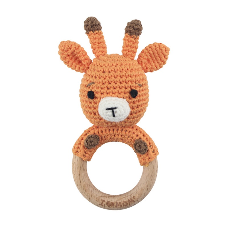 Đồ Chơi Lục Lạc Đan Móc Thủ Công Không BPA Hình Thú Dành Cho Bé Sơ Sinh Gặm Răng