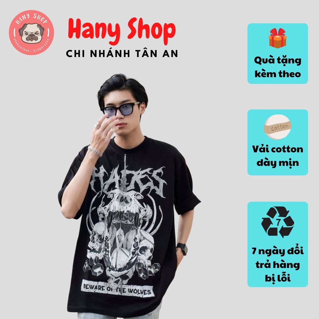 Áo thun unisex tay lỡ form rộng HADES SKULL WOLF WASH TEE || Hany shop