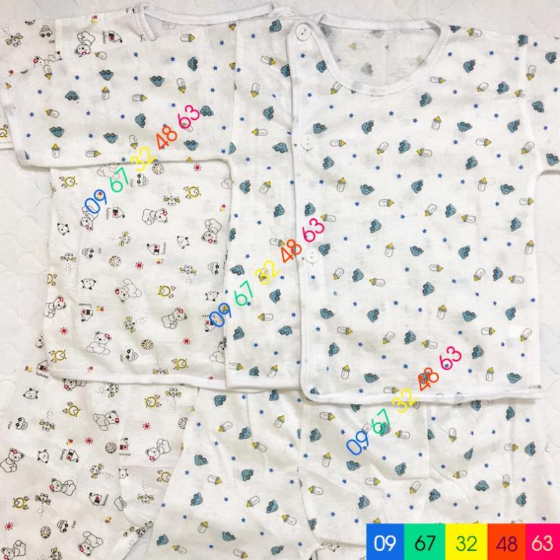 Bộ dài tay sơ sinh bình sữa khuy lệch quần bo đáp đũng MOLA