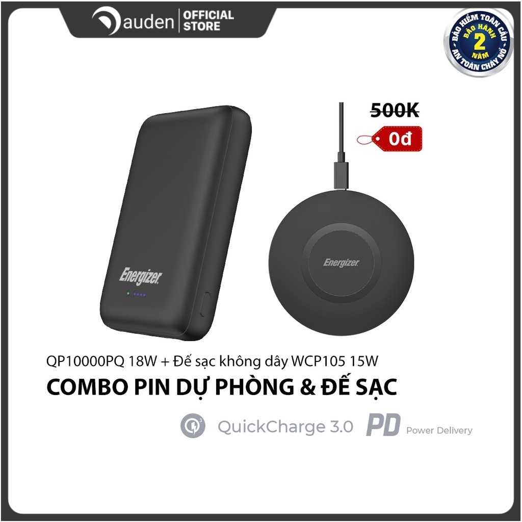 Combo Pin sạc dự phòng QP10000PQ + Đế sạc không dây WCP105 Energizer