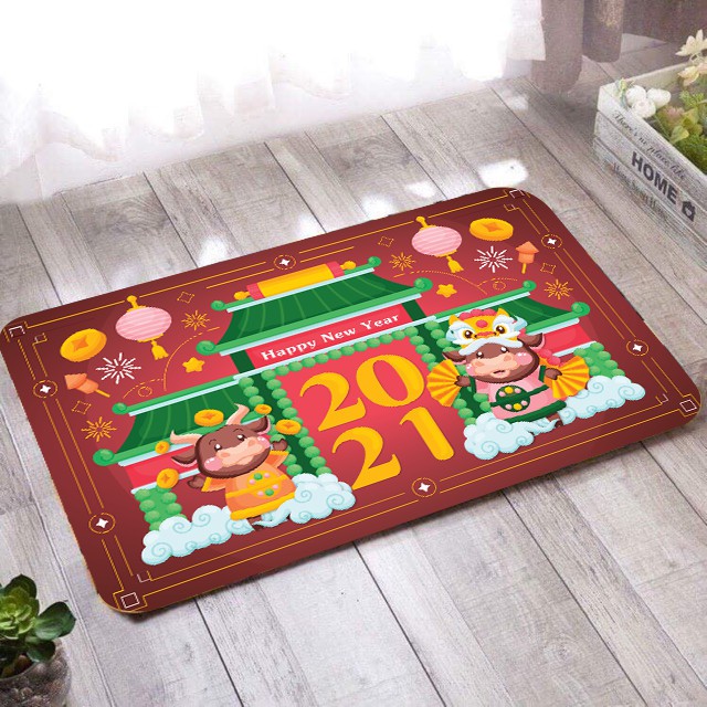 ( Thảm 1806) Thảm lau chân in hình 3D đón tết 60*40cm