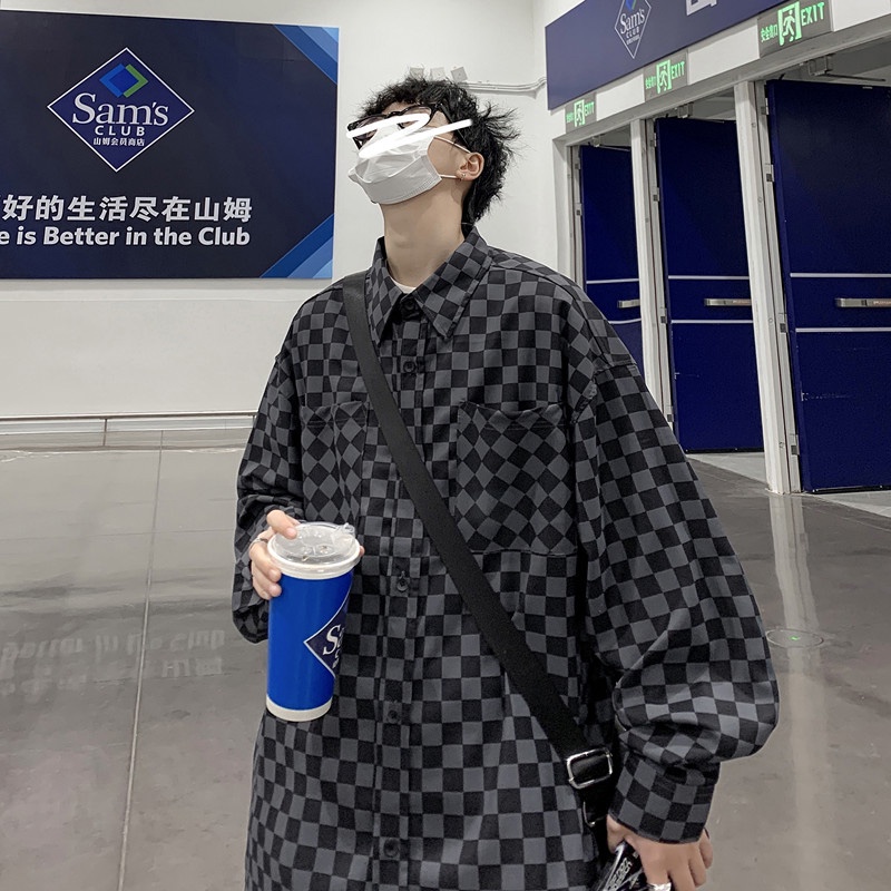 Áo Sơ Mi Tay Dài Họa Tiết Kẻ Sọc Ca Rô Đen Xám Thời Trang Dễ Phối Đồ Cho Nam Size M-3XL