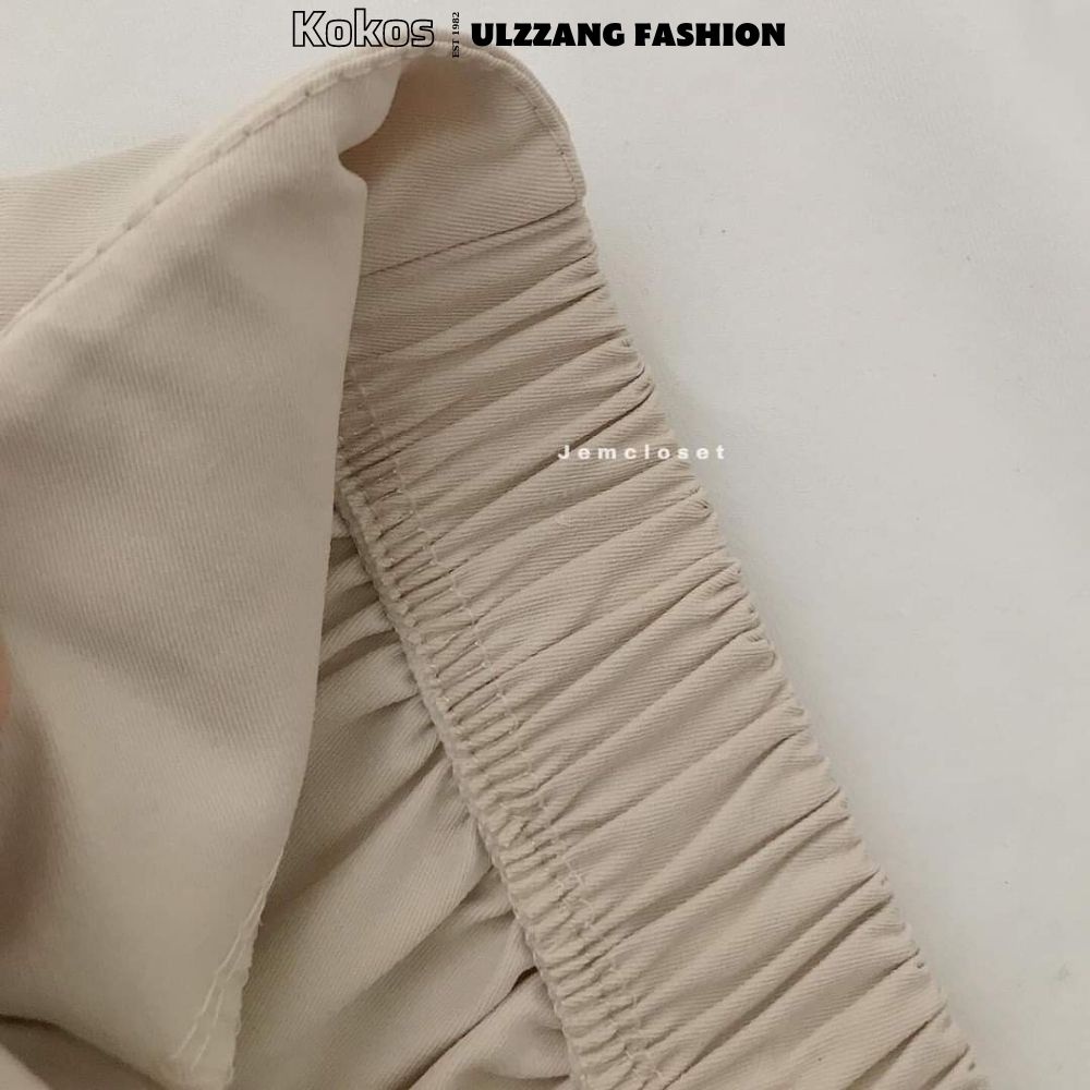 Quần Cullotes ống rộng, cạp cao khoe mông [kokos] Quần lưng cao dây rút, quần ống vintages đen be nâu ulzzang 21196