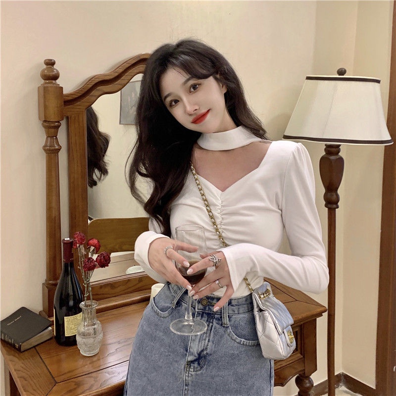 Áo Thun COZOK Tay Dài Dáng Ôm Kiểu Xếp Ly Thời Trang Cá Tính