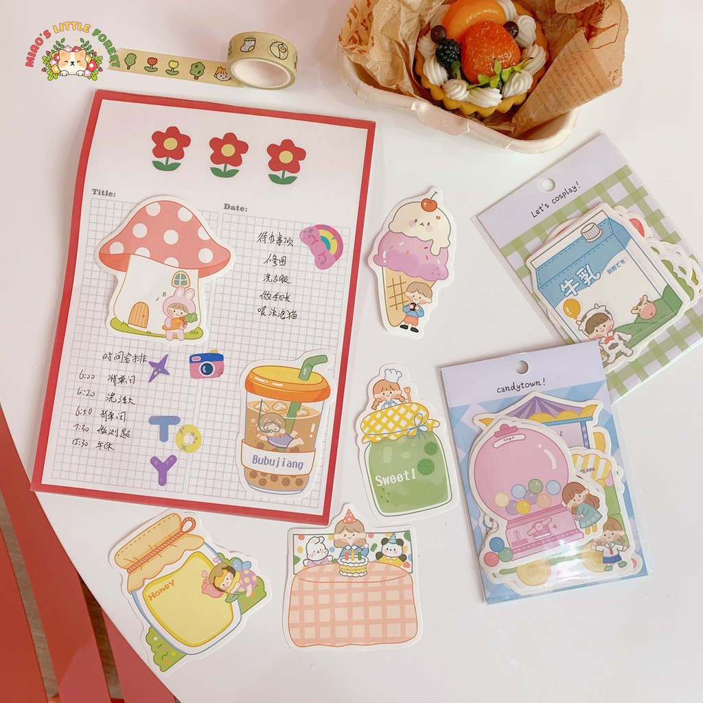 Giấy note giấy trang trí CANDY TOWN bộ 25 giấy deco hình ảnh cute trang trí sổ tay bullet journal MNO227 miaoslittlefore