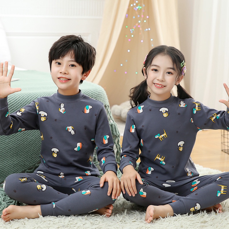 Bộ Đồ Ngủ Cotton Tay Dài Giữ Ấm Mùa Thu Đông Dành Cho Trẻ Em 90-160cm