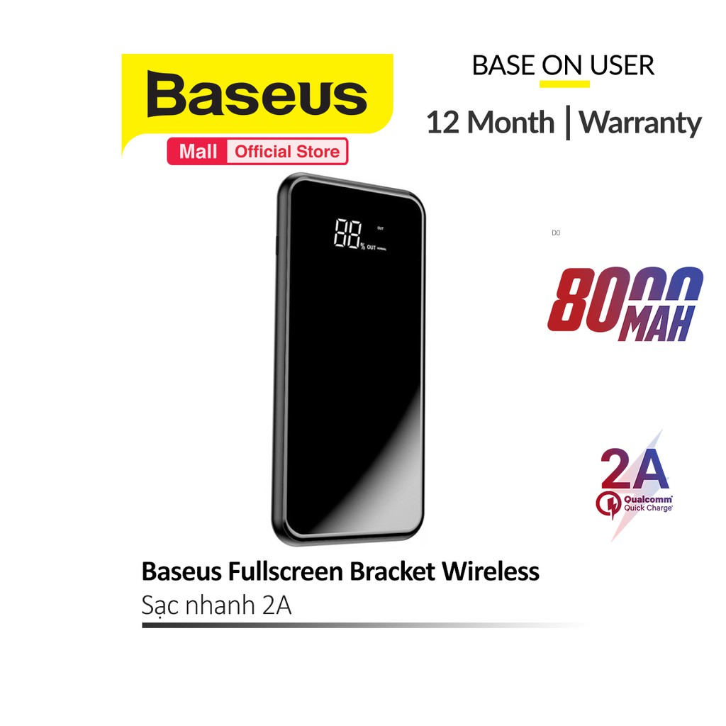 Pin sạc dự phòng Baseus Fullscreen Bracket Wireless 8000mAh tích hợp sạc không dây , thiết kế đèn Led thông minh