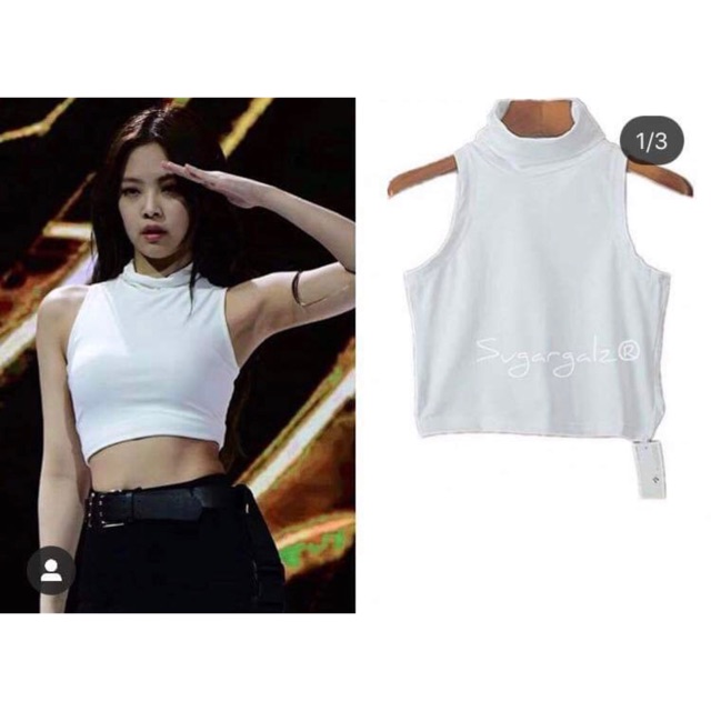 [Jennie Top] Áo Croptop cổ cao gập sát nách 3 lỗ ôm body BP - by SugarG