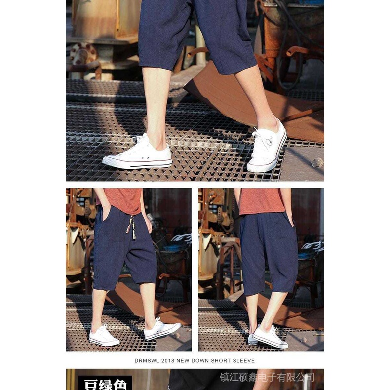 Quần Lửng Cotton Lanh Mỏng 6 Tấc Dáng Rộng Phong Cách Trung Hoa Cho Nam 7-Quarter