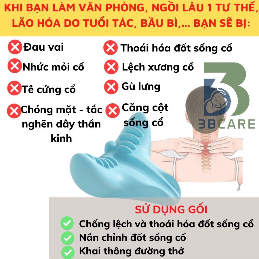 Gối massage cột sống cổ, bấm huyệt cổ vai gáy, hỗ trợ nắn chỉnh, phục hồi chức năng cổ vai gáy