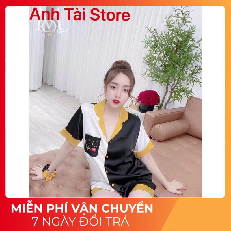 Bộ ngủ pijama nữ tay cộc quần đùi lụa Satin Hàn mềm mát không nhăn không bai xù overs size đến 60kg phong cách Hàn AT116