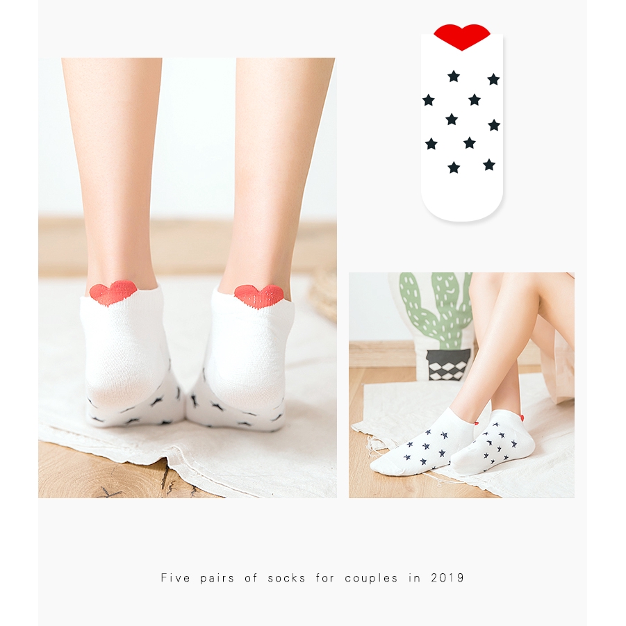 Đôi vớ cotton in họa tiết trái tim dễ thương xinh xắn cho nữ