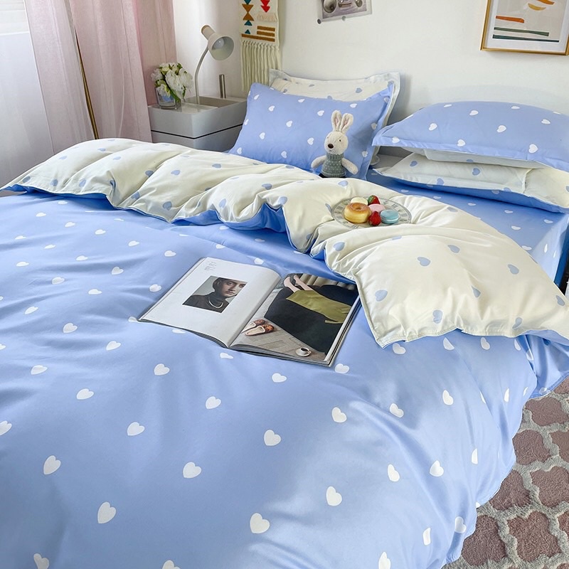 Bộ chăn ga gối Cotton Poly Bo Decor xanh chấm bi phối hàn quốc