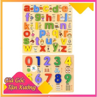 Combo 2 bảng chữ nổi song ngữ - bảng chữ cái gỗ gồm chữ cái in thường và số học giúp bé phát triển ngôn ngữ sớm