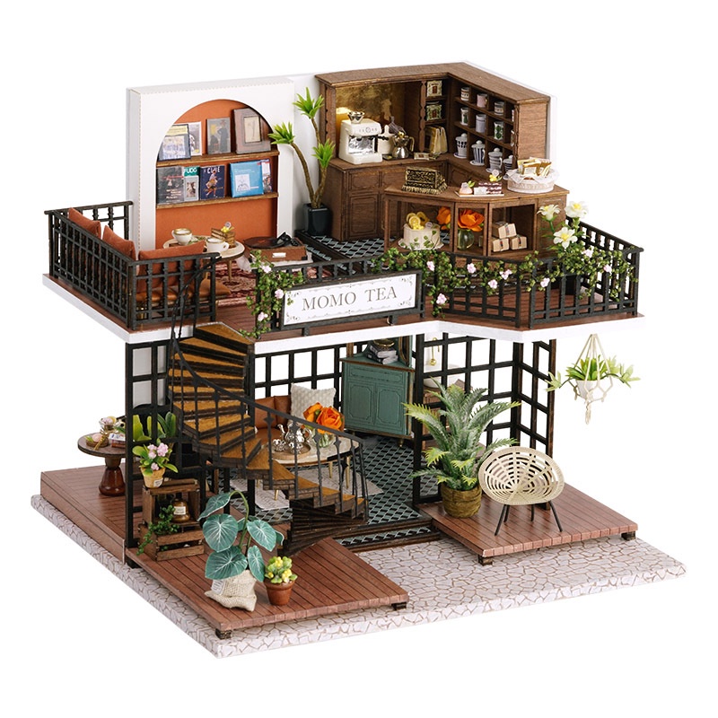 Mô hình nhà búp bê DIY Doll House Miniature_ Forest Teashop _Tặng TẤM CHE BỤI + KEO