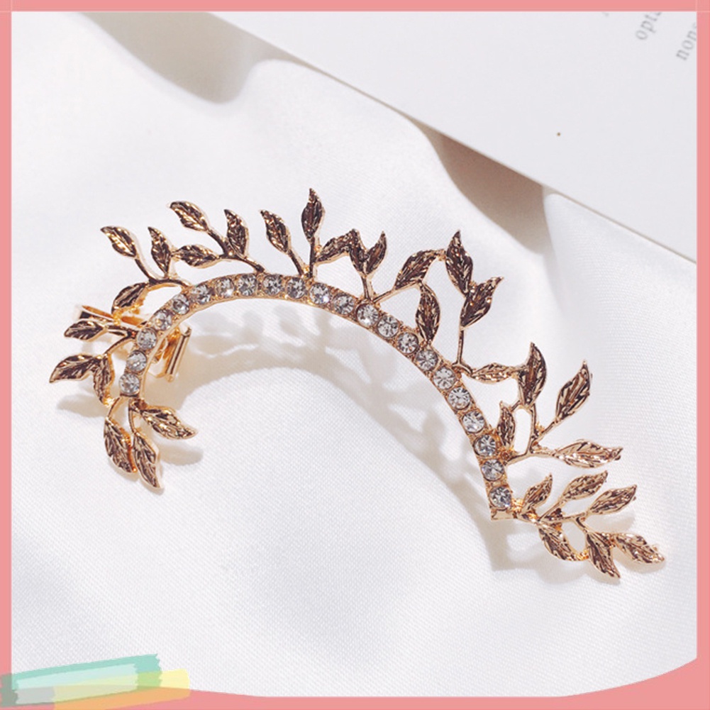 1 Khuyên Vành Tai Hình Chiếc Lá Đính Đá Phong Cách Vintage