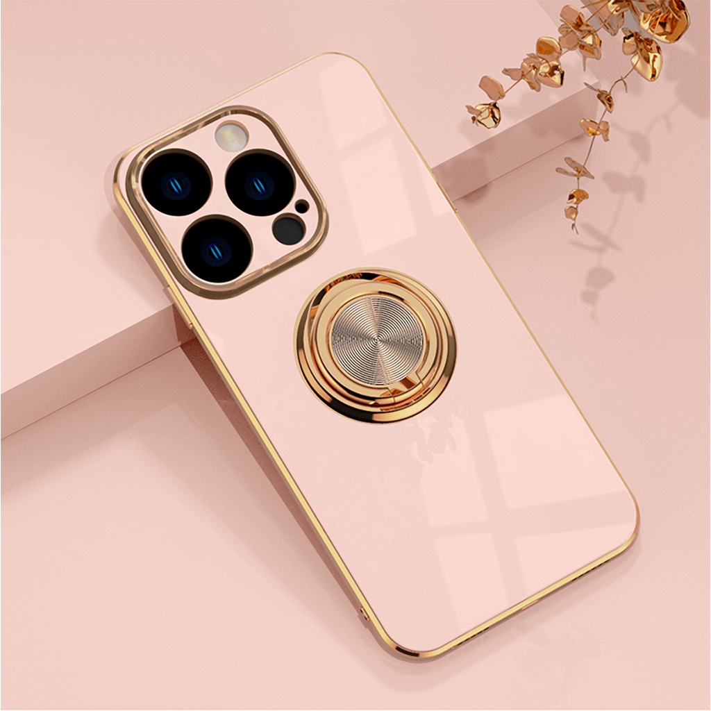 Ốp Điện Thoại Silicon TPU Mềm Mạ Viền Sang Trọng Có Vòng Nhẫn Giá Đỡ Cho iPhone 11 12 13 14 Pro MAX 7 8 Plus X XR XS MAX 11 13 14