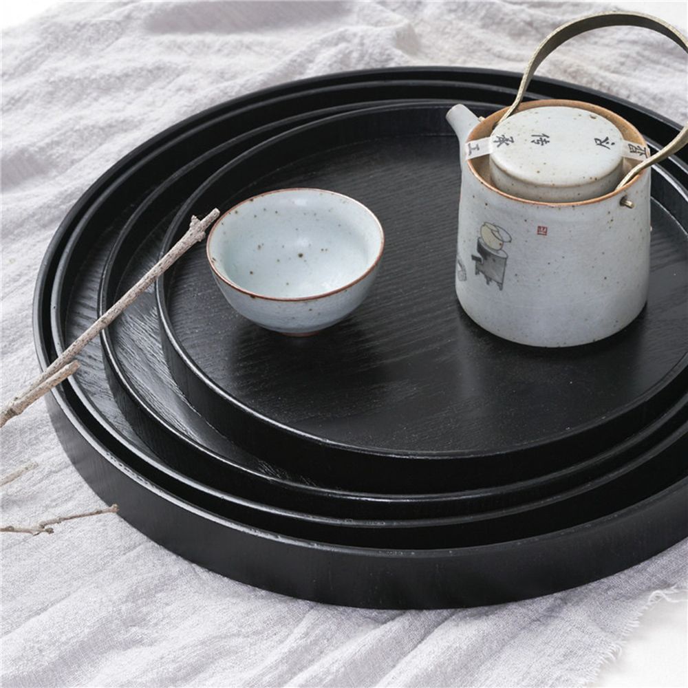 Khay gỗ tròn 21cm/24cm/27cm/30cm đựng trà cà phê phong cách trung hoa cổ điển tiện dụng