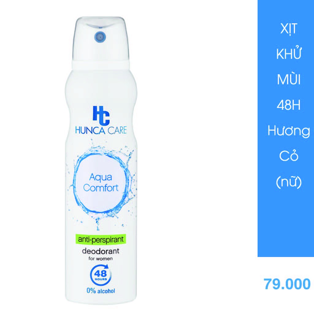 Xịt Khử Mùi Nữ HUNCA Giảm Thâm, Hương Cỏ Tươi Thanh Mát, Khử Mùi 48h, Ngăn Vệt Ố Vàng, Không Cồn (150ml)
