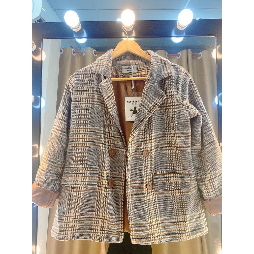 áo khoác vest dạ kẻ nữ 4 khuy hàng 2 lớp siêu đẹp sang chảnh - áo blazer nữ | BigBuy360 - bigbuy360.vn