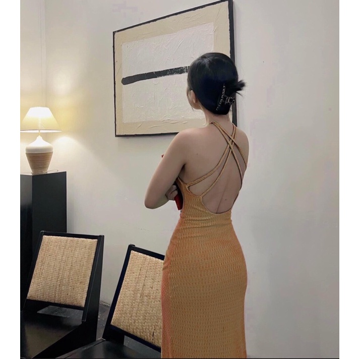 Đầm gân yếm hở lưng dáng dài kaka