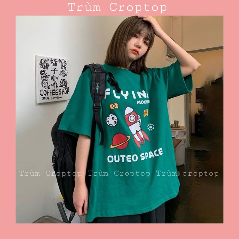 Áo Thun Tay Lỡ In Chữ Flying Màu Xanh , Áo Phông Rộng Nam Nữ Unisex Form38-65kg