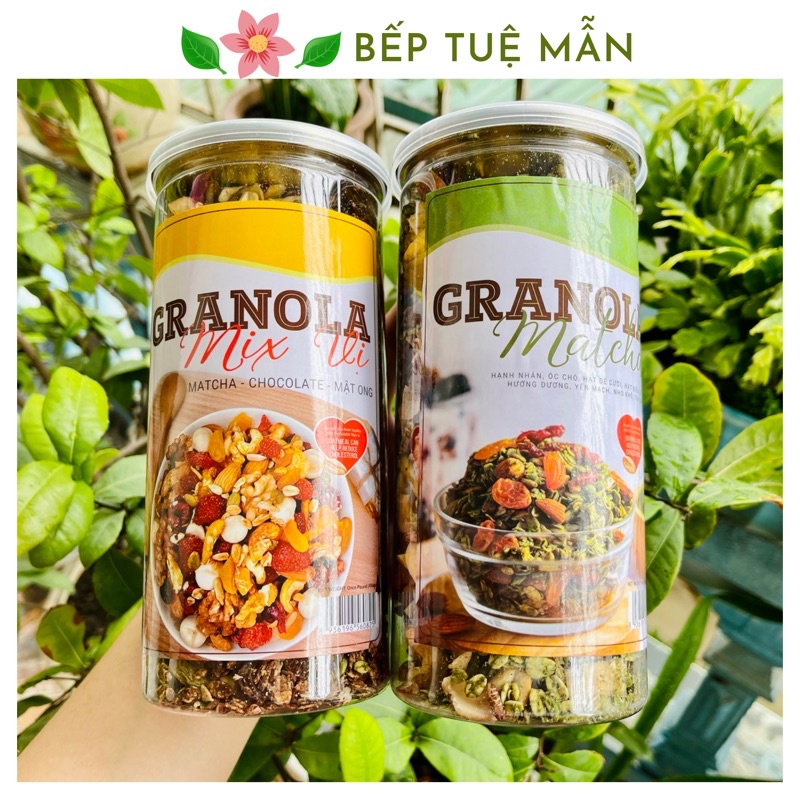 Granola giảm cân, ngũ cốc ăn kiêng, không đường nhiều hạt, mix matcha và chocolate, hũ 500g