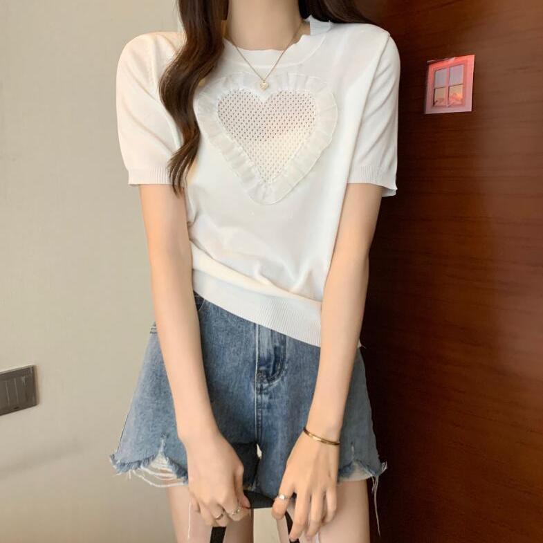 Áo Thun Dệt Kim Tay Ngắn Cổ Tròn Dáng Rộng Thời Trang Mùa Hè Cho Nữ