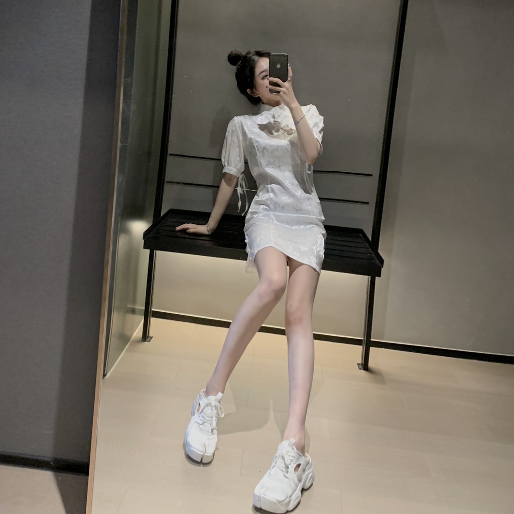 Đầm dáng ôm tay ngắn mini cổ tàu sườn xám Emilyshop