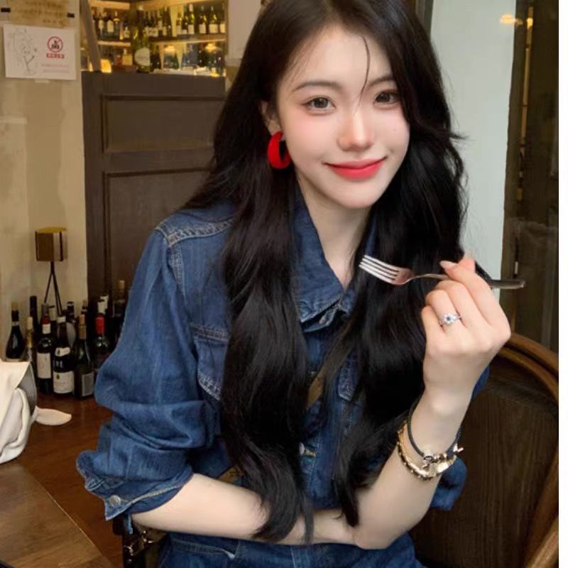Đầm denim Tay Dài Eo Cao Phong Cách Pháp Mới Mùa Thu Đông Dành Cho Nữ 2021