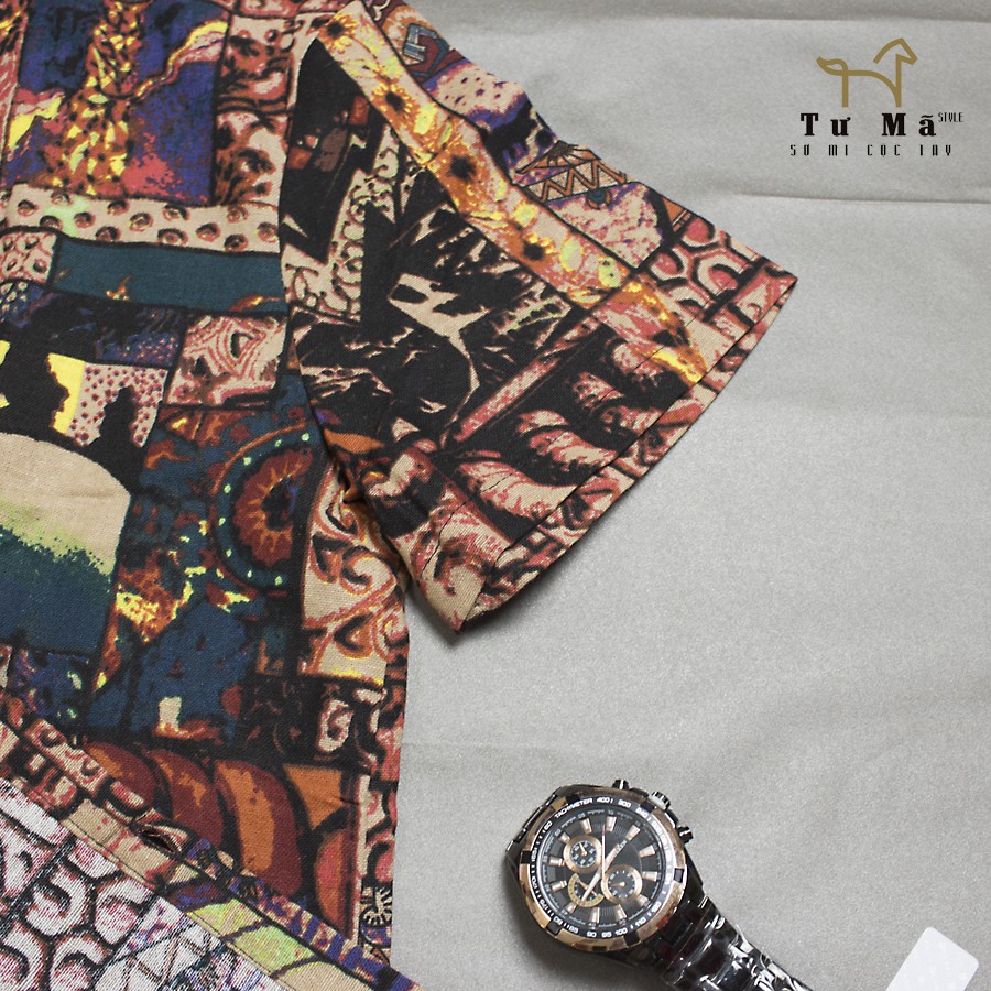 Áo sơ mi họa tiết nam 💝 FREESHIP 💝 ai cập BOHO, sơ mi ngắn tay thổ cẩm độc lạ, vải thoáng mát | BigBuy360 - bigbuy360.vn