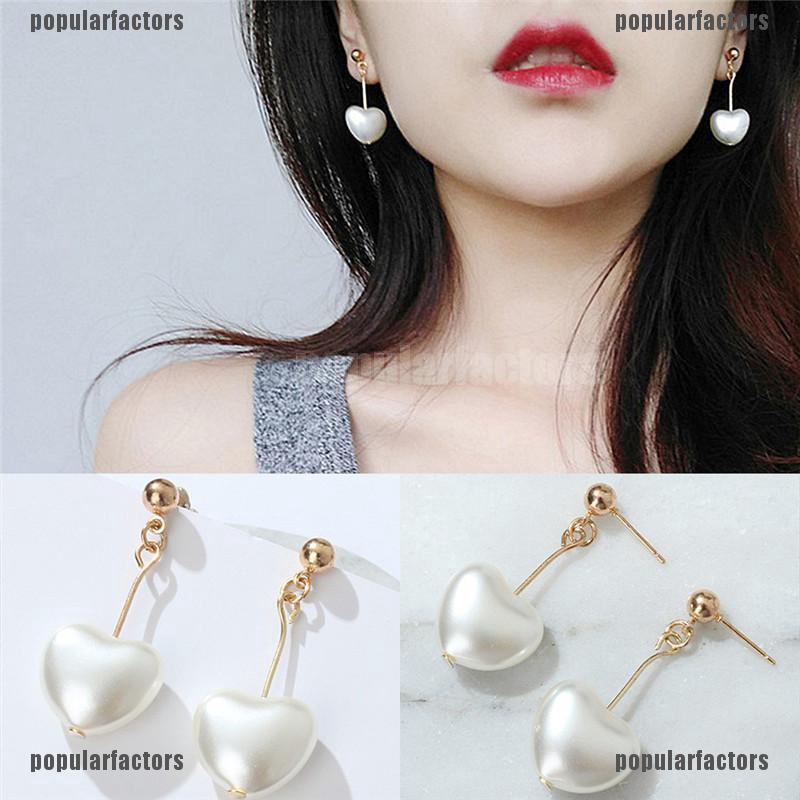 Bông Tai Hình Trái Tim Đính Ngọc Trai / Nhung Phong Cách Harajuku Thời Trang Cho Nữ